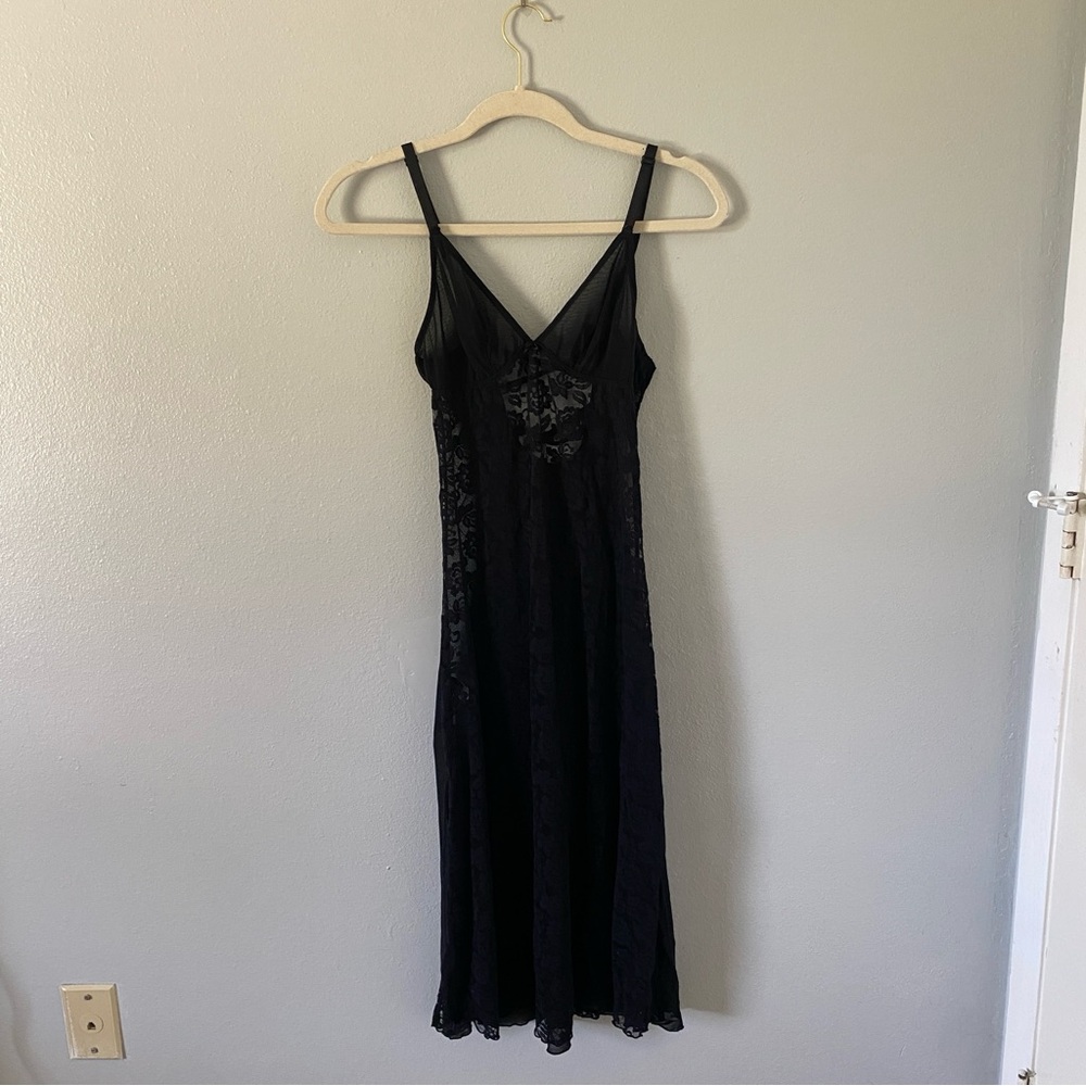Whimsygoth black rose lace sheer midi slip dress women’s large goth glam gothic